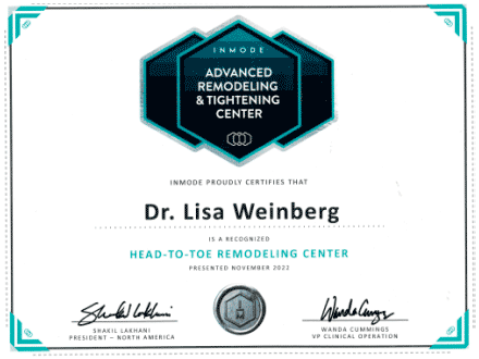 Award: Inmode Advanced Remodeling and Tightening center - Dr. Lisa Weinberg